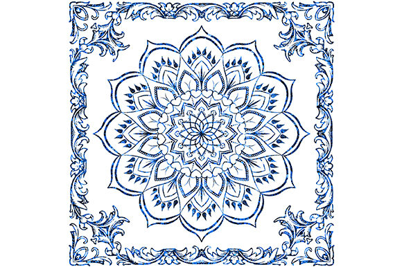 Download Blue Mandala Flower Vintage Frame Border - Mandala flower Collection