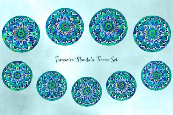 Download Turquoise Mandala Flower Set - Mandala flower Collection